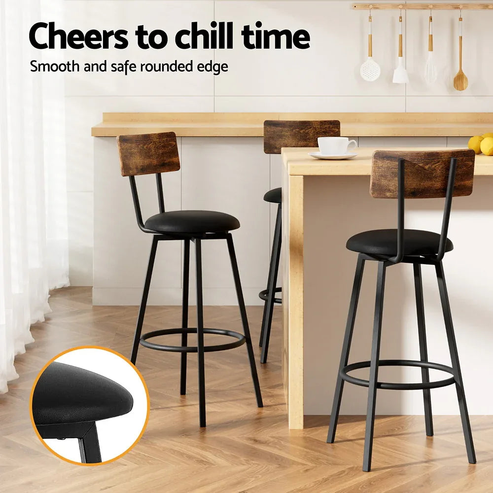 Artiss 2X Industrial Bar Stools Upholstered Counter Chairs Steel Frame Anti-Scratch - Mekamart Australia