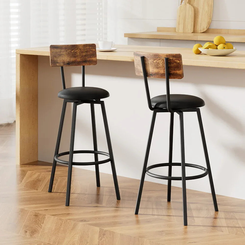 Artiss 2X Industrial Bar Stools Upholstered Counter Chairs Steel Frame Anti-Scratch - Mekamart Australia