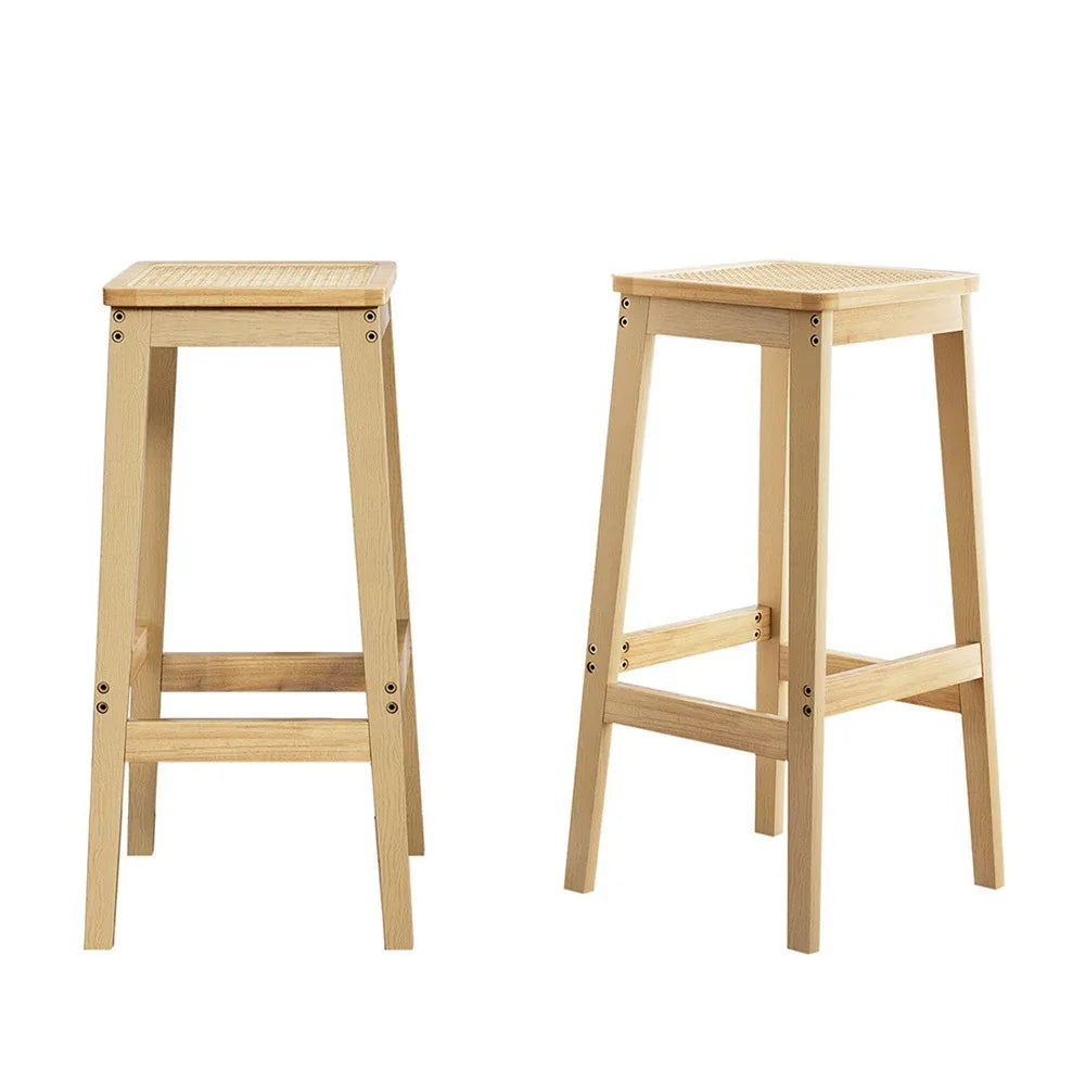 Artiss 2x Bar Stools Rubber Wood Stool Counter Chair Rattan Barstools Kitchen - Mekamart Australia