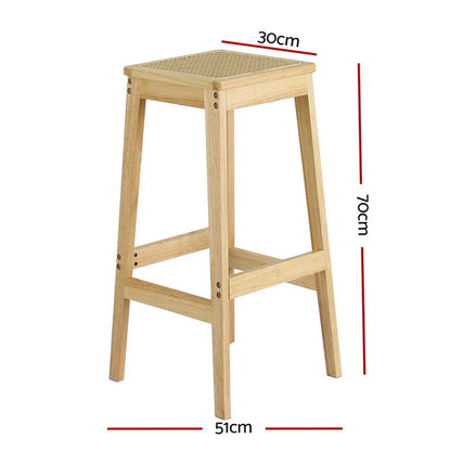 Artiss 2x Bar Stools Rubber Wood Stool Counter Chair Rattan Barstools Kitchen - Mekamart Australia