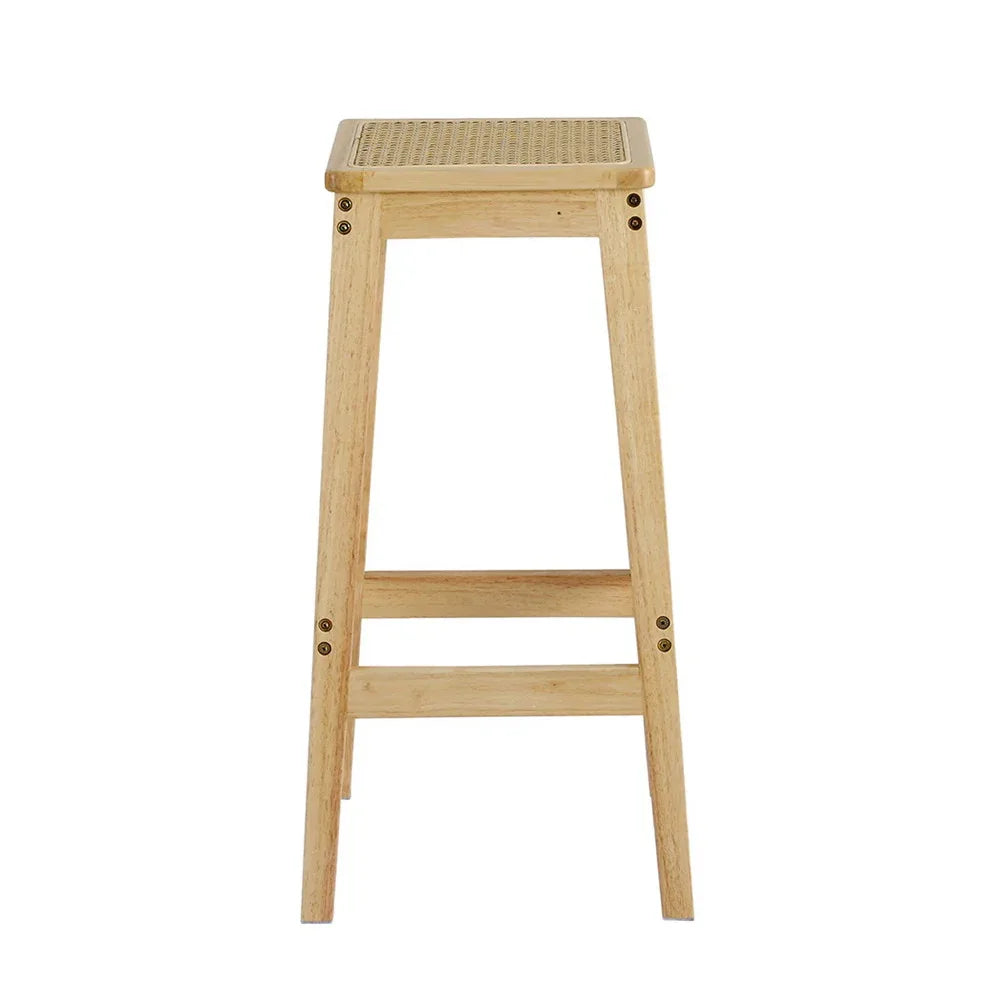 Artiss 2x Bar Stools Rubber Wood Stool Counter Chair Rattan Barstools Kitchen - Mekamart Australia
