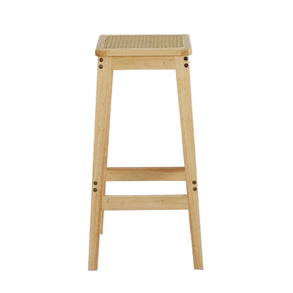 Artiss 2x Bar Stools Rubber Wood Stool Counter Chair Rattan Barstools Kitchen - Mekamart Australia