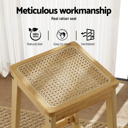 Artiss 2x Bar Stools Rubber Wood Stool Counter Chair Rattan Barstools Kitchen - Mekamart Australia