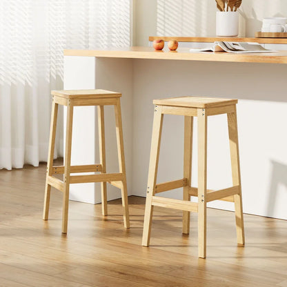 Artiss 2x Bar Stools Rubber Wood Stool Counter Chair Rattan Barstools Kitchen - Mekamart Australia