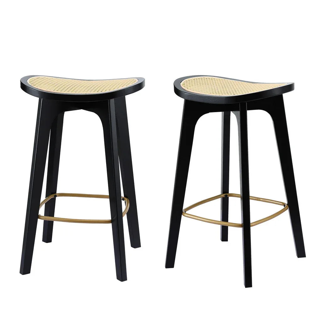Artiss 2x Bar Stools Rattan Counter Kitchen Dinning Chair Bamboo Saddle Black - Mekamart Australia