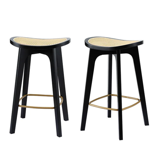 Artiss 2x Bar Stools Rattan Counter Kitchen Dinning Chair Bamboo Saddle Black