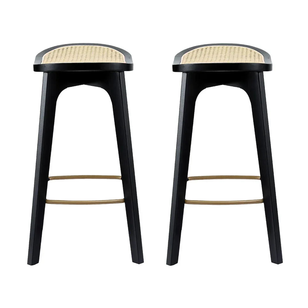 Artiss 2x Bar Stools Rattan Counter Kitchen Dinning Chair Bamboo Saddle Black - Mekamart Australia