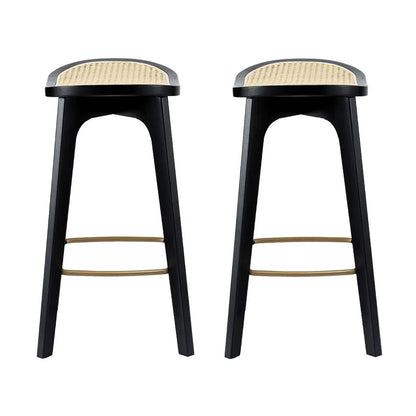 Artiss 2x Bar Stools Rattan Counter Kitchen Dinning Chair Bamboo Saddle Black - Mekamart Australia