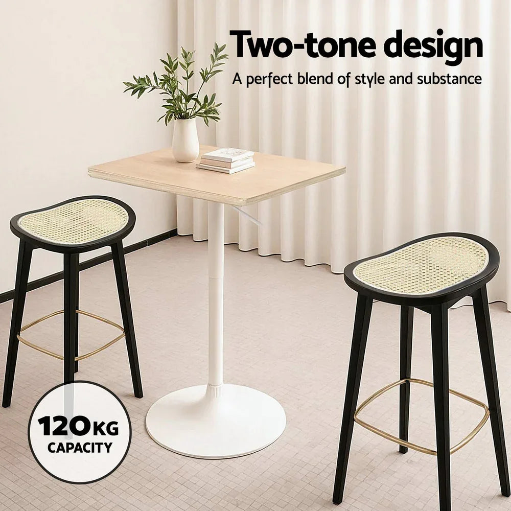 Artiss 2x Bar Stools Rattan Counter Kitchen Dinning Chair Bamboo Saddle Black - Mekamart Australia
