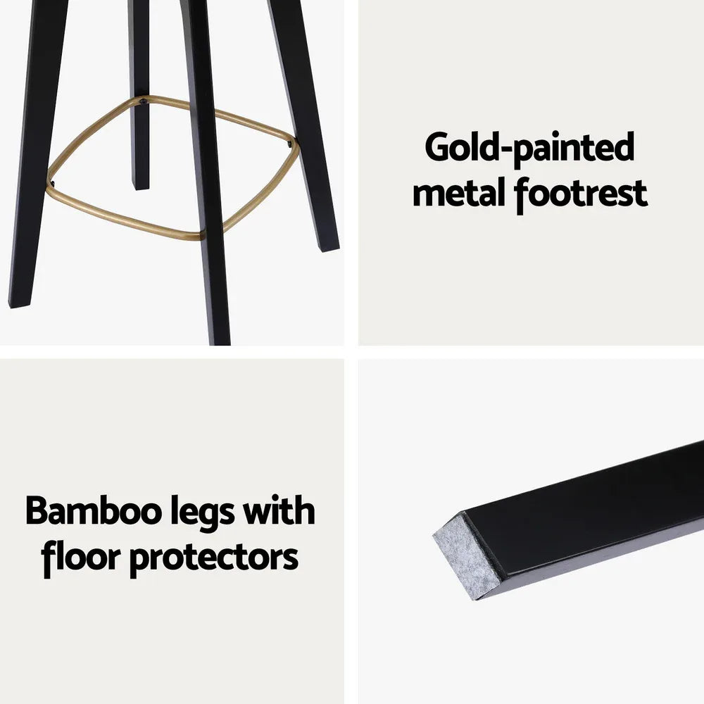 Artiss 2x Bar Stools Rattan Counter Kitchen Dinning Chair Bamboo Saddle Black - Mekamart Australia