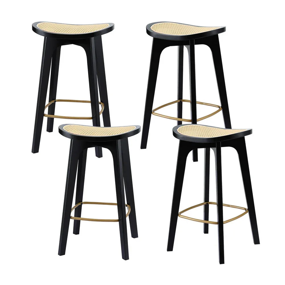 Artiss 4x Bar Stools Rattan Counter Kitchen Dinning Chair Bamboo Saddle Black - Mekamart Australia