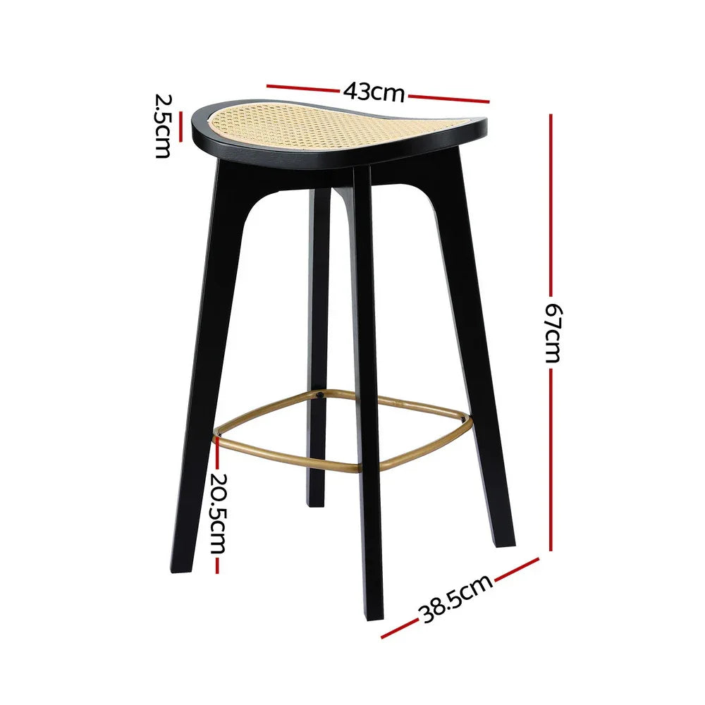 Artiss 4x Bar Stools Rattan Counter Kitchen Dinning Chair Bamboo Saddle Black - Mekamart Australia