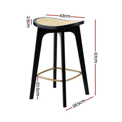 Artiss 4x Bar Stools Rattan Counter Kitchen Dinning Chair Bamboo Saddle Black - Mekamart Australia