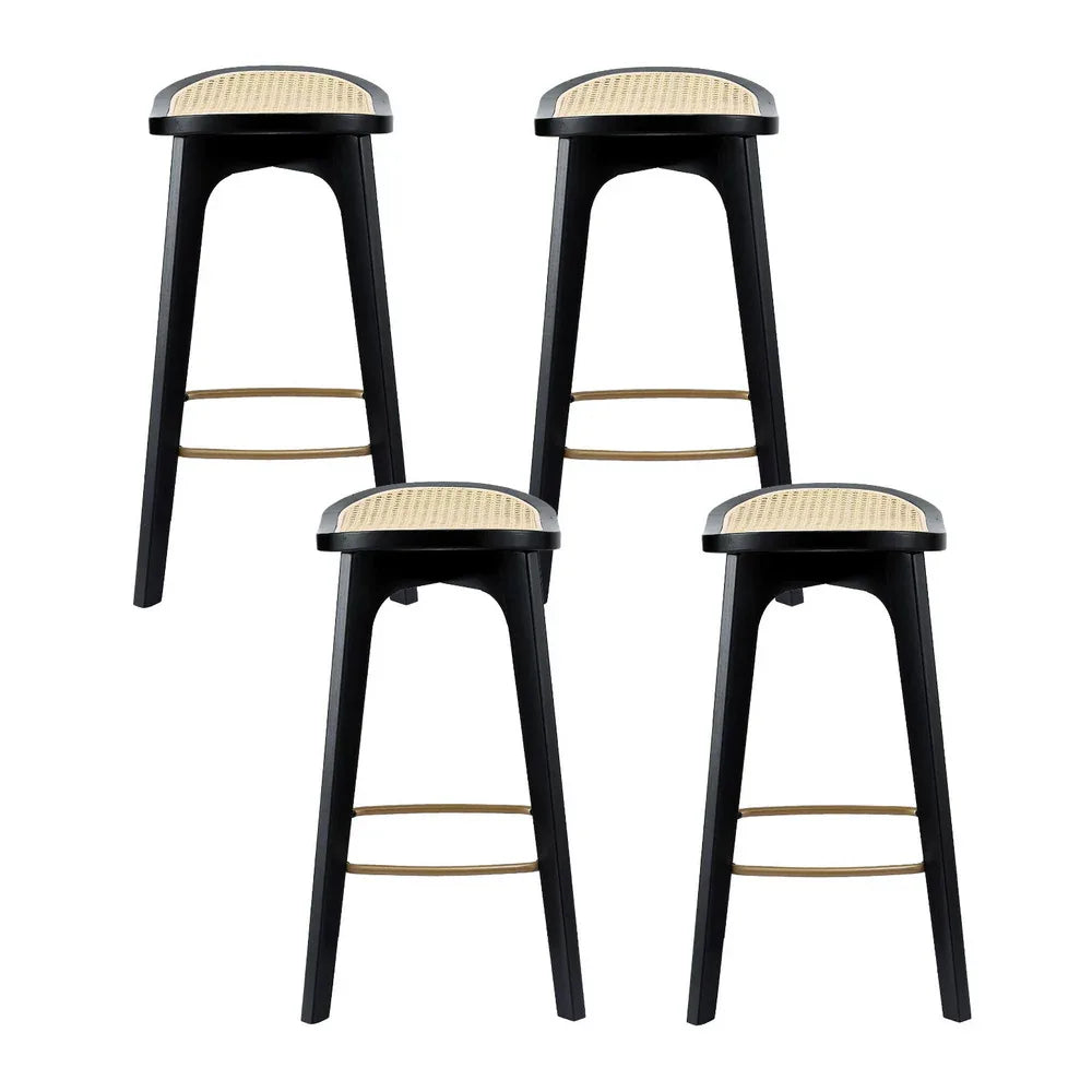 Artiss 4x Bar Stools Rattan Counter Kitchen Dinning Chair Bamboo Saddle Black - Mekamart Australia