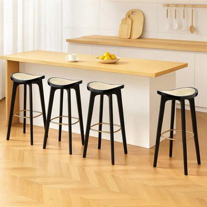 Artiss 4x Bar Stools Rattan Counter Kitchen Dinning Chair Bamboo Saddle Black - Mekamart Australia