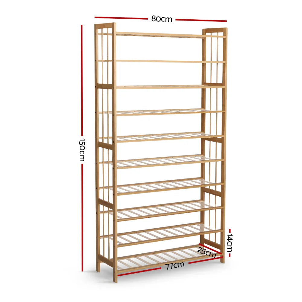 Artiss Shoe Rack Cabinet Bamboo 10-tier 50 Pairs - Mekamart Australia