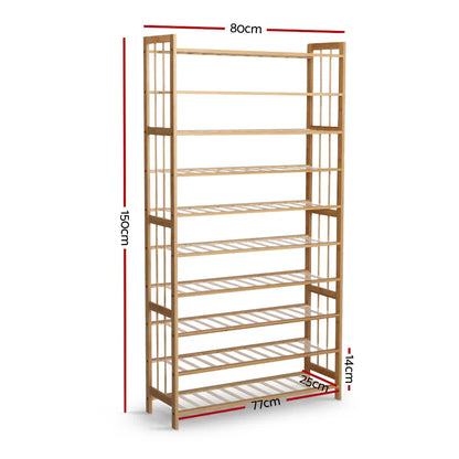 Artiss Shoe Rack Cabinet Bamboo 10-tier 50 Pairs - Mekamart Australia