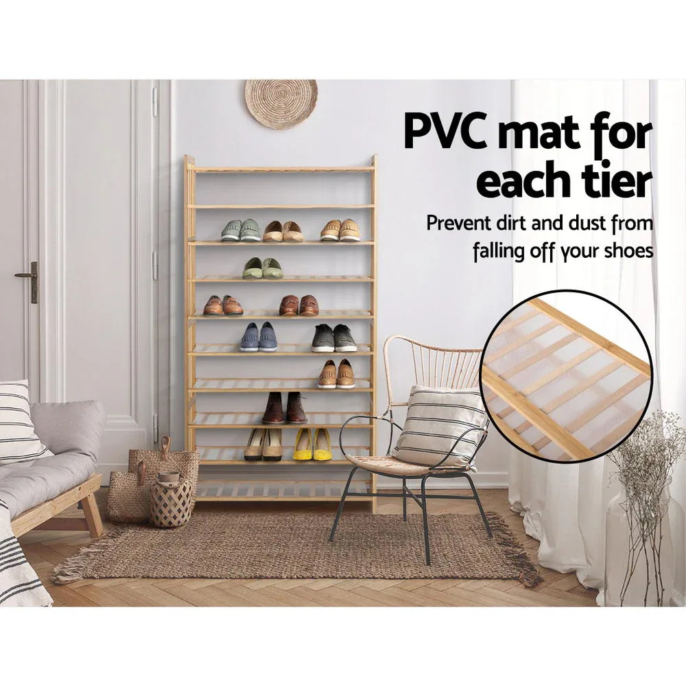 Artiss Shoe Rack Cabinet Bamboo 10-tier 50 Pairs - Mekamart Australia