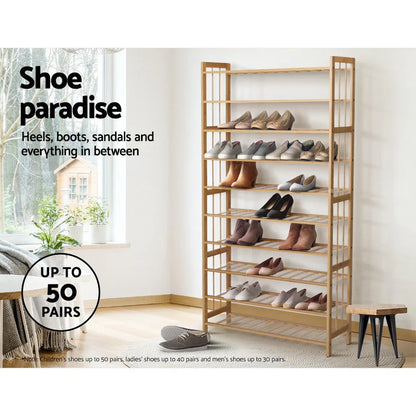 Artiss Shoe Rack Cabinet Bamboo 10-tier 50 Pairs - Mekamart Australia