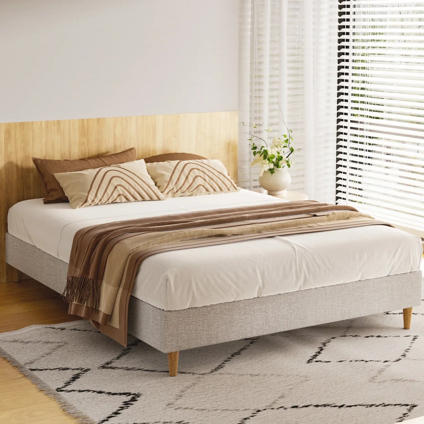Artiss Bed Frame Double Size Beige ZORA - Mekamart Australia