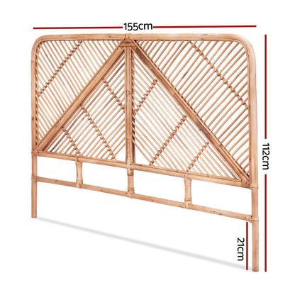 Artiss Bed Headboard Queen Bedhead Rattan - FRED Pine