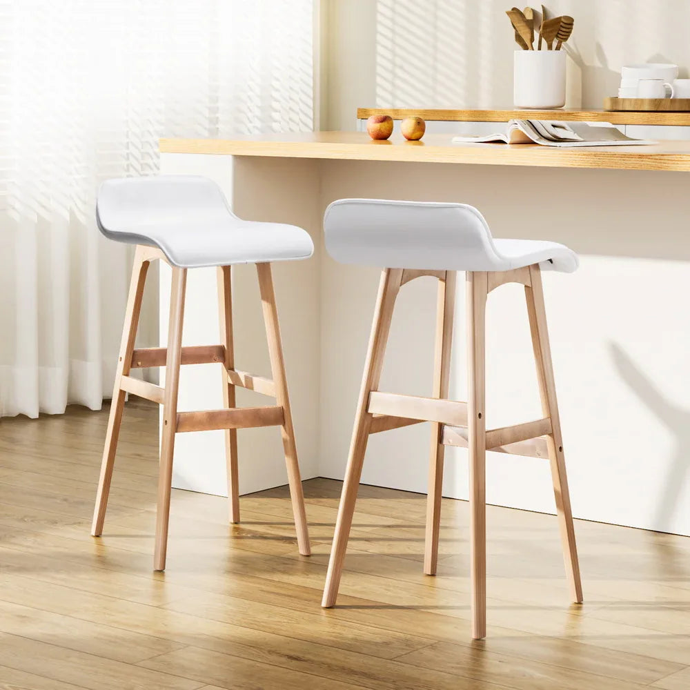 Artiss 2x Bar Stools Wooden Stool White - Mekamart Australia