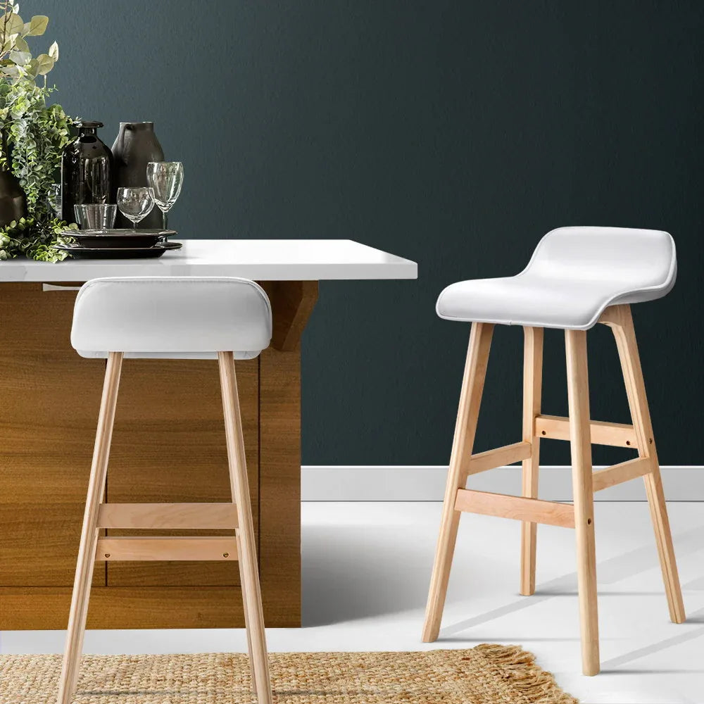 Artiss 2x Bar Stools Wooden Stool White - Mekamart Australia