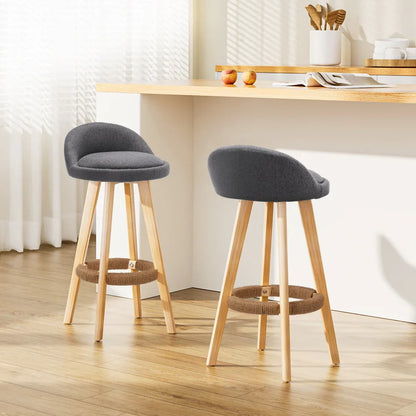 Artiss 2x Bar Stools Padded Linen Wooden Grey - Mekamart Australia