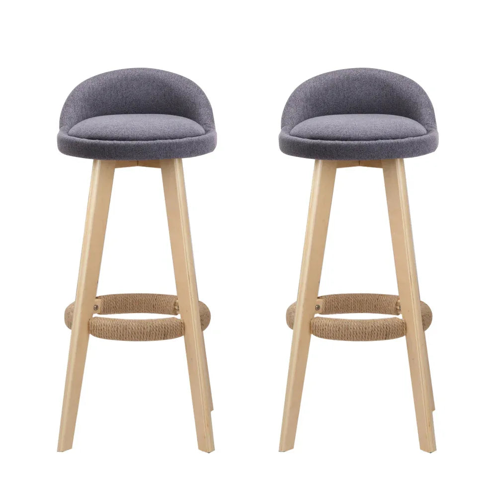 Artiss 2x Bar Stools Padded Linen Wooden Grey - Mekamart Australia