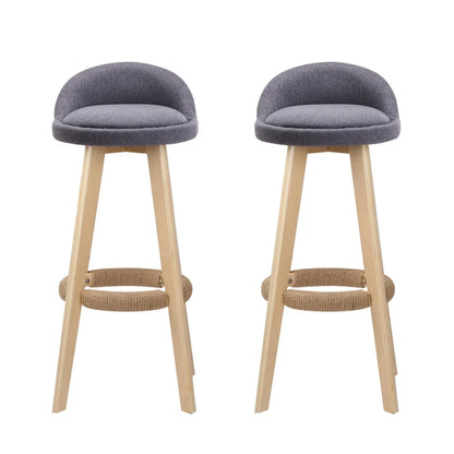 Artiss 2x Bar Stools Padded Linen Wooden Grey - Mekamart Australia