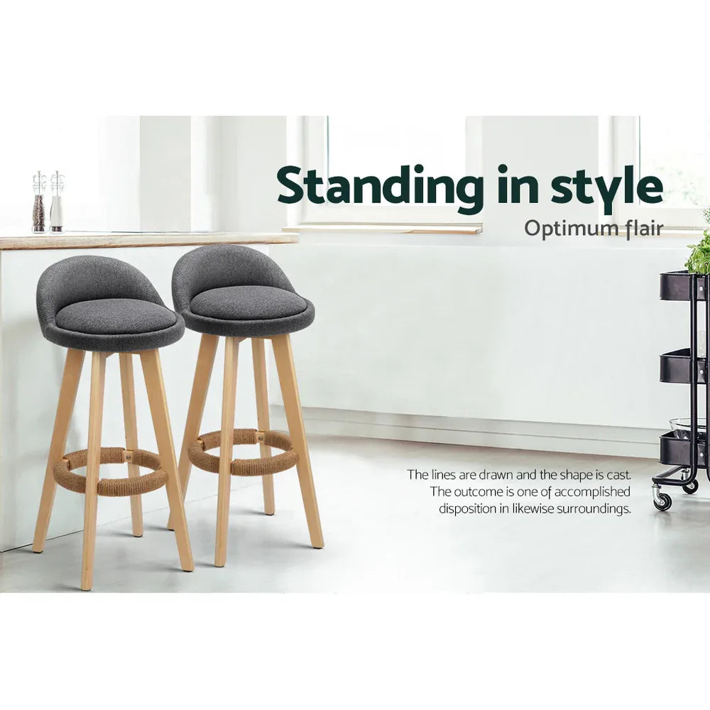 Artiss 2x Bar Stools Padded Linen Wooden Grey - Mekamart Australia