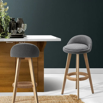 Artiss 2x Bar Stools Padded Linen Wooden Grey - Mekamart Australia