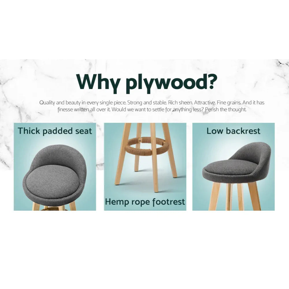 Artiss 4x Bar Stools Padded Linen Wooden Grey - Mekamart Australia