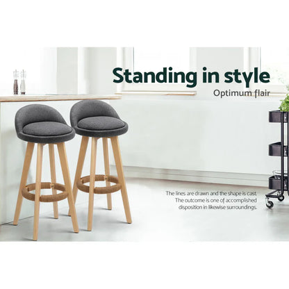 Artiss 4x Bar Stools Padded Linen Wooden Grey - Mekamart Australia