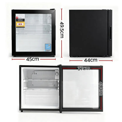 Devanti 40L Bar Fridge Glass Door Mini Fridge Countertop Cooler Black