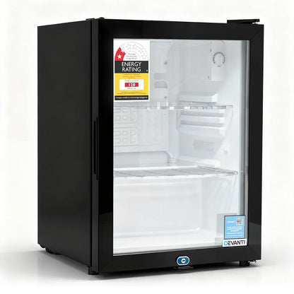 Devanti 56L Bar Fridge Glass Door Mini Fridge Countertop Cooler Black