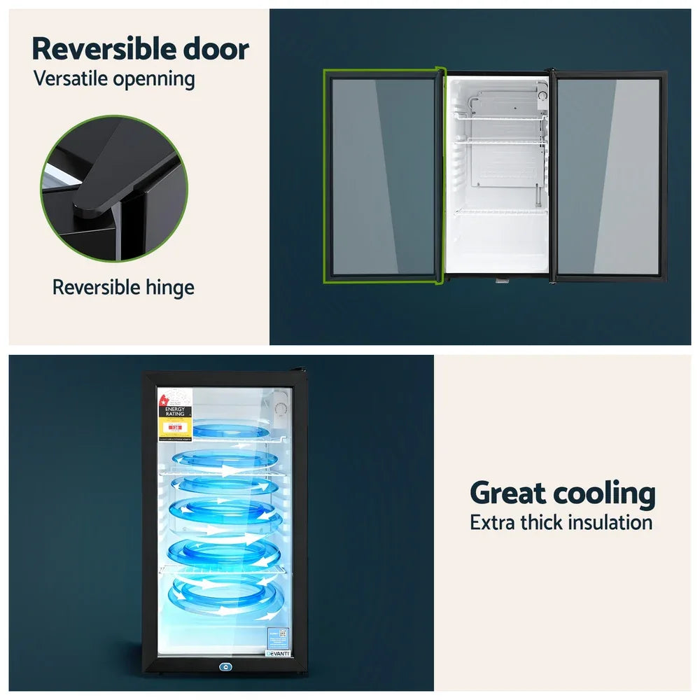 Devanti 78L Bar Fridge Glass Door Mini Fridge Countertop Cooler Black