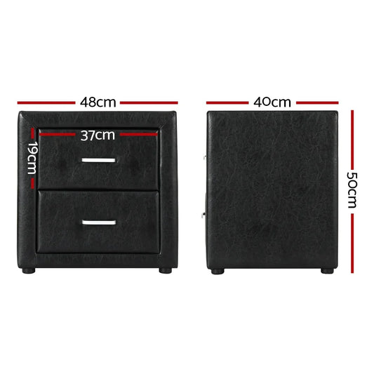 Artiss 2X Bedside Table 2 Drawers Side Table Leather - CADEN Black - Mekamart Australia