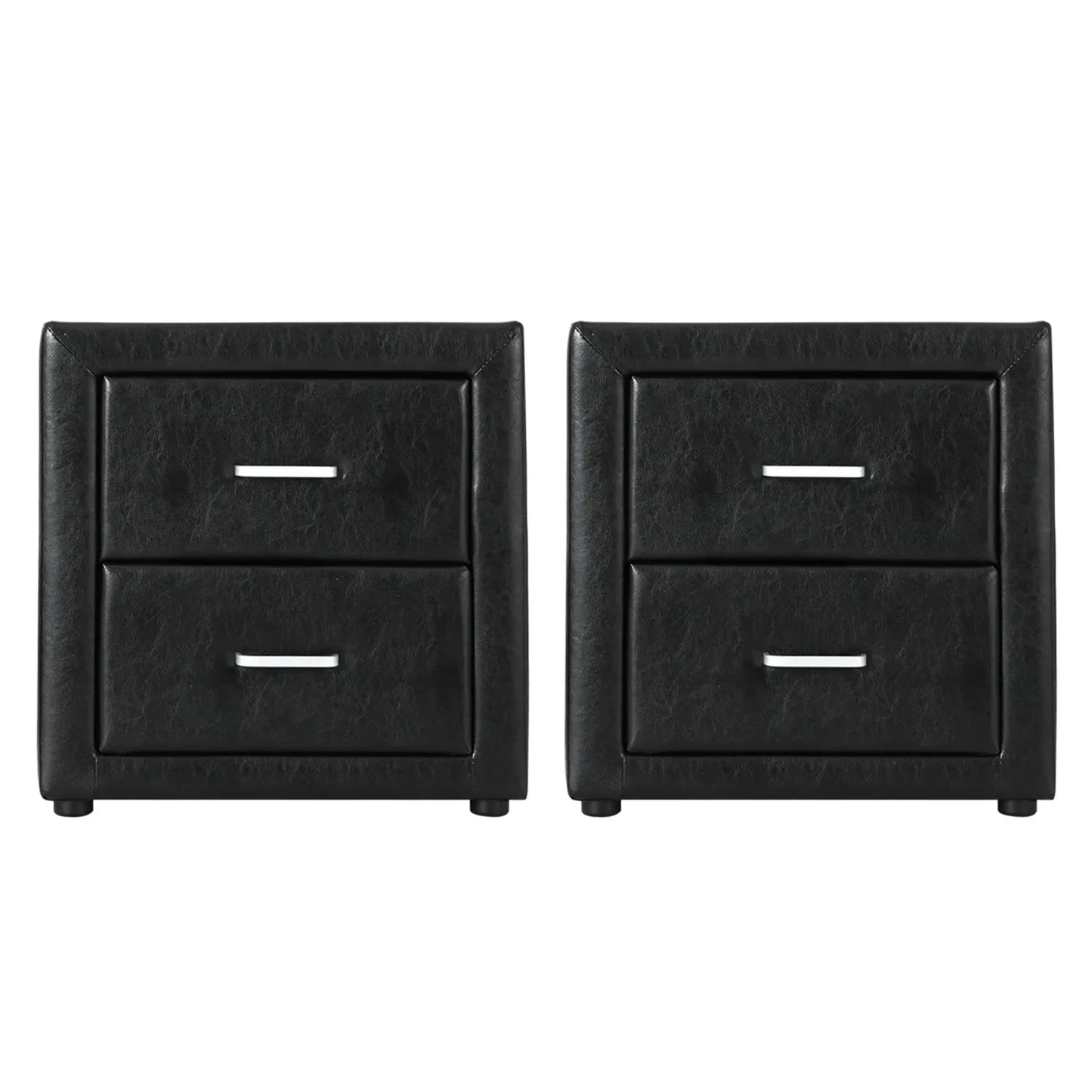 Artiss 2X Bedside Table 2 Drawers Side Table Leather - CADEN Black - Mekamart Australia