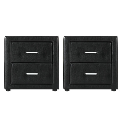 Artiss 2X Bedside Table 2 Drawers Side Table Leather - CADEN Black - Mekamart Australia