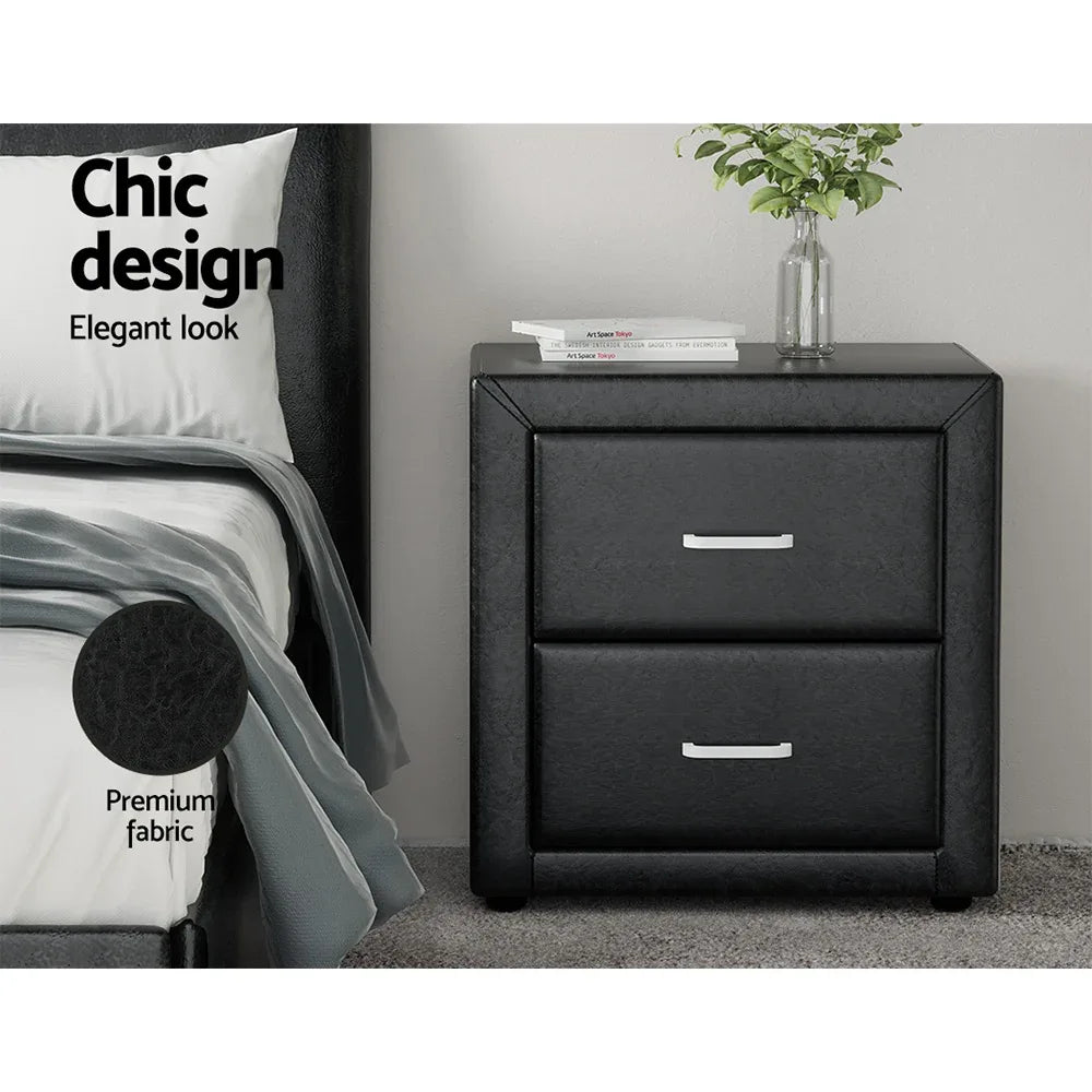Artiss 2X Bedside Table 2 Drawers Side Table Leather - CADEN Black - Mekamart Australia