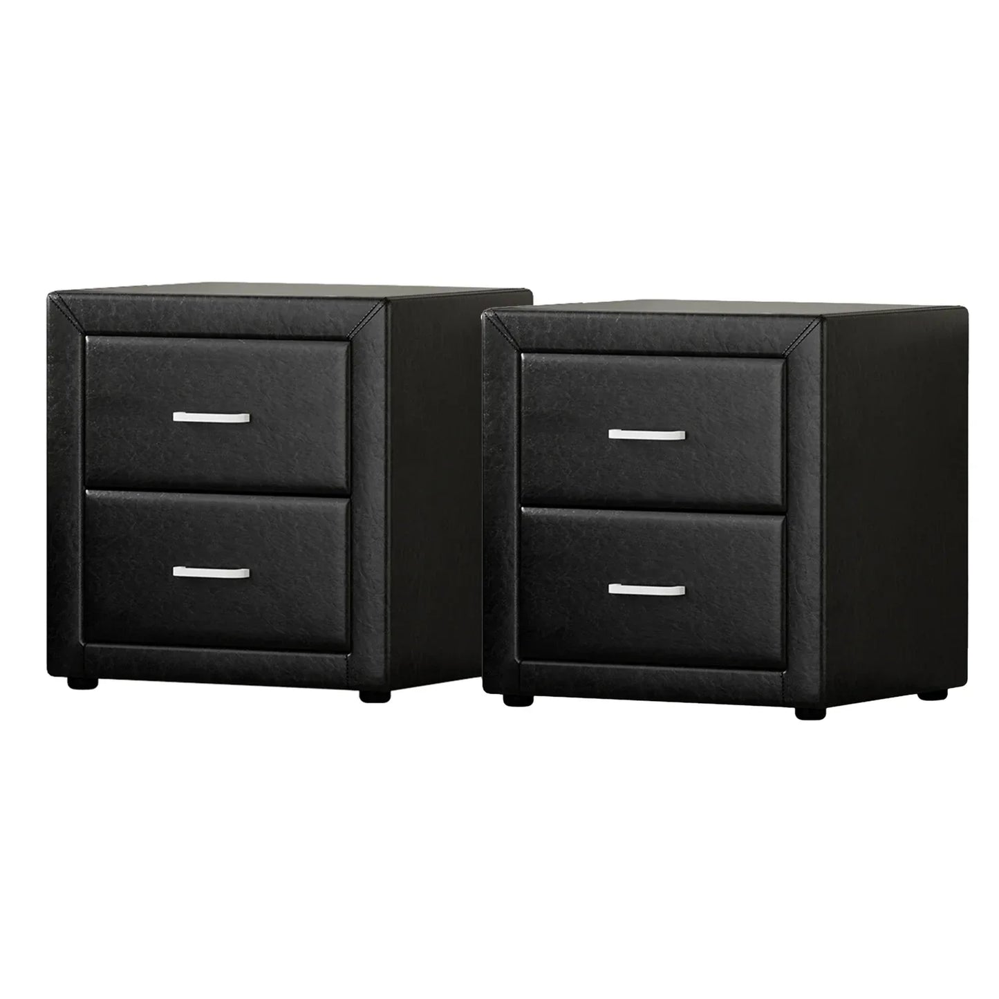 Artiss 2X Bedside Table 2 Drawers Side Table Leather - CADEN Black - Mekamart Australia