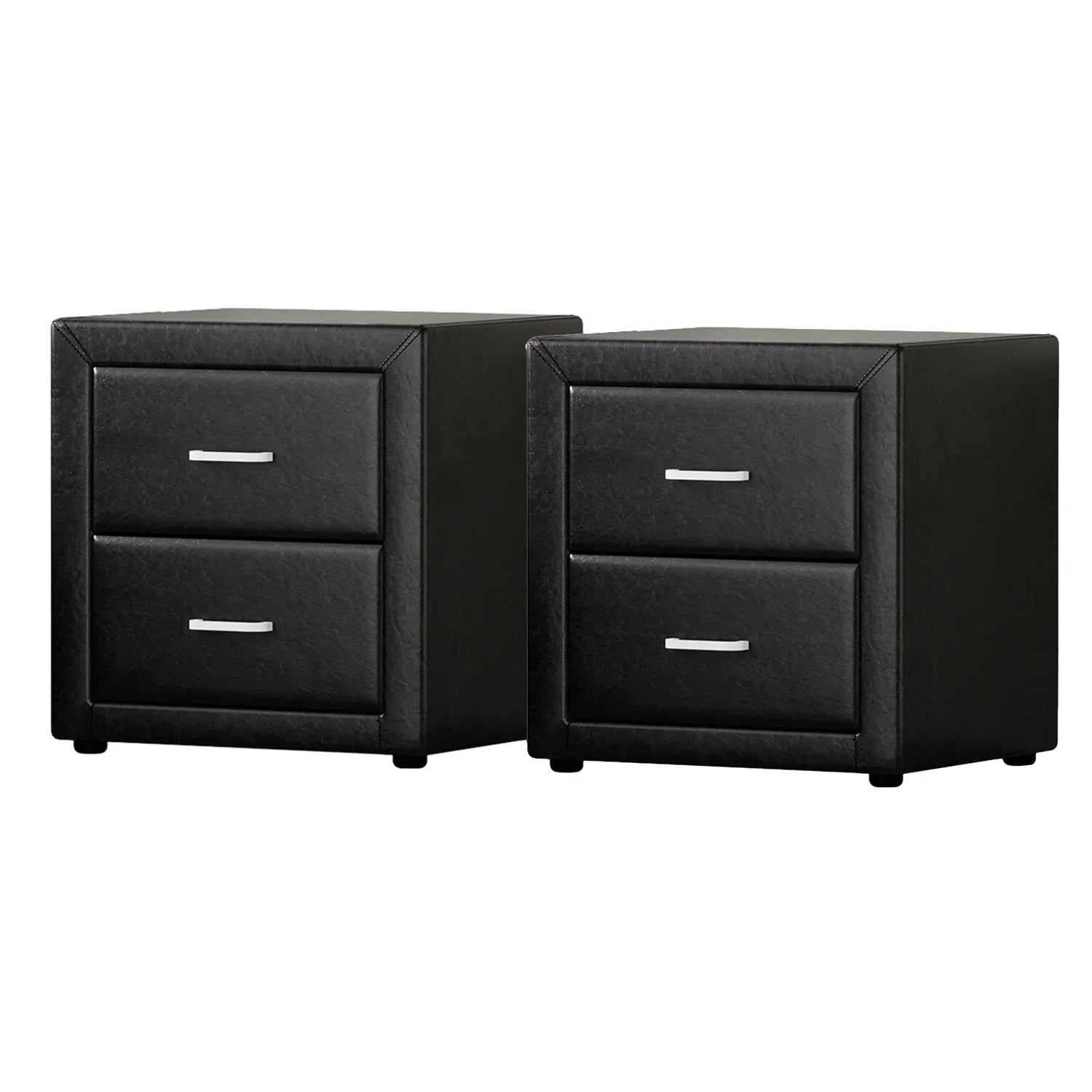 Artiss 2X Bedside Table 2 Drawers Side Table Leather - CADEN Black - Mekamart Australia