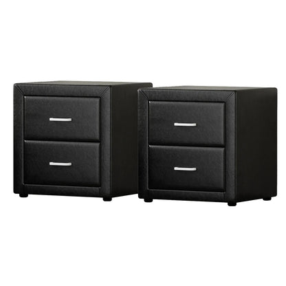 Artiss 2X Bedside Table 2 Drawers Side Table Leather - CADEN Black - Mekamart Australia