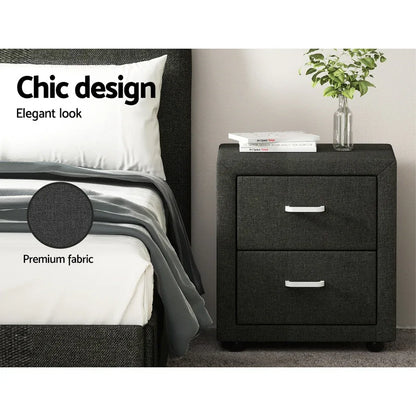 Artiss 2X Bedside Table 2 Drawers Fabric - CADEN Charcoal - Mekamart Australia