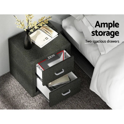 Artiss 2X Bedside Table 2 Drawers Fabric - CADEN Charcoal - Mekamart Australia