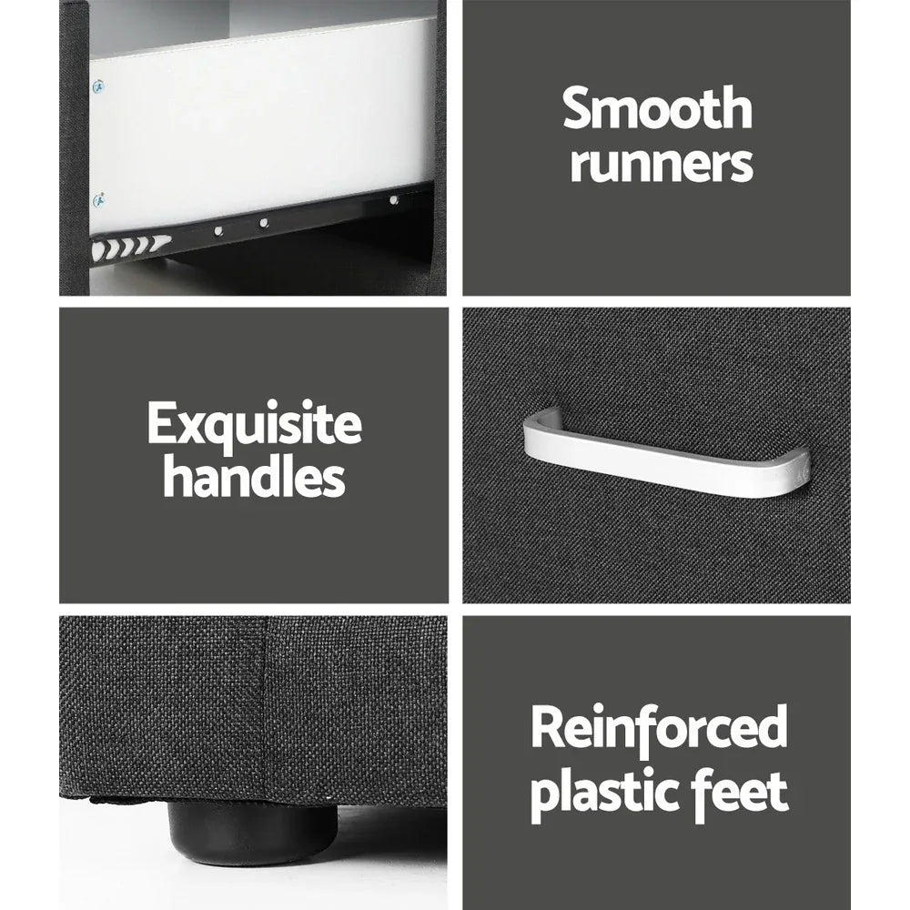 Artiss 2X Bedside Table 2 Drawers Fabric - CADEN Charcoal - Mekamart Australia