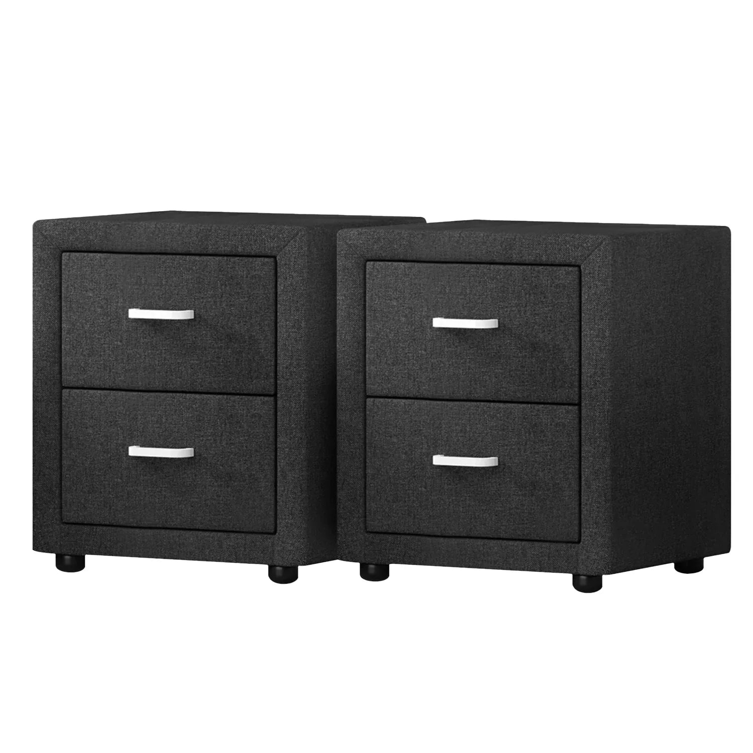 Artiss 2X Bedside Table 2 Drawers Fabric - CADEN Charcoal - Mekamart Australia