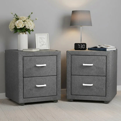 Artiss 2X Bedside Table 2 Drawers Side Table Fabric - CADEN Grey - Mekamart Australia
