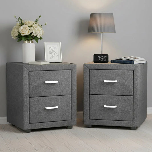 Artiss 2X Bedside Table 2 Drawers Side Table Fabric - CADEN Grey - Mekamart Australia